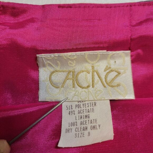 Cache Vintage Satin Taffeta Floral Pink and Orange Women's Maxi Skirt - Picture 10 of 12